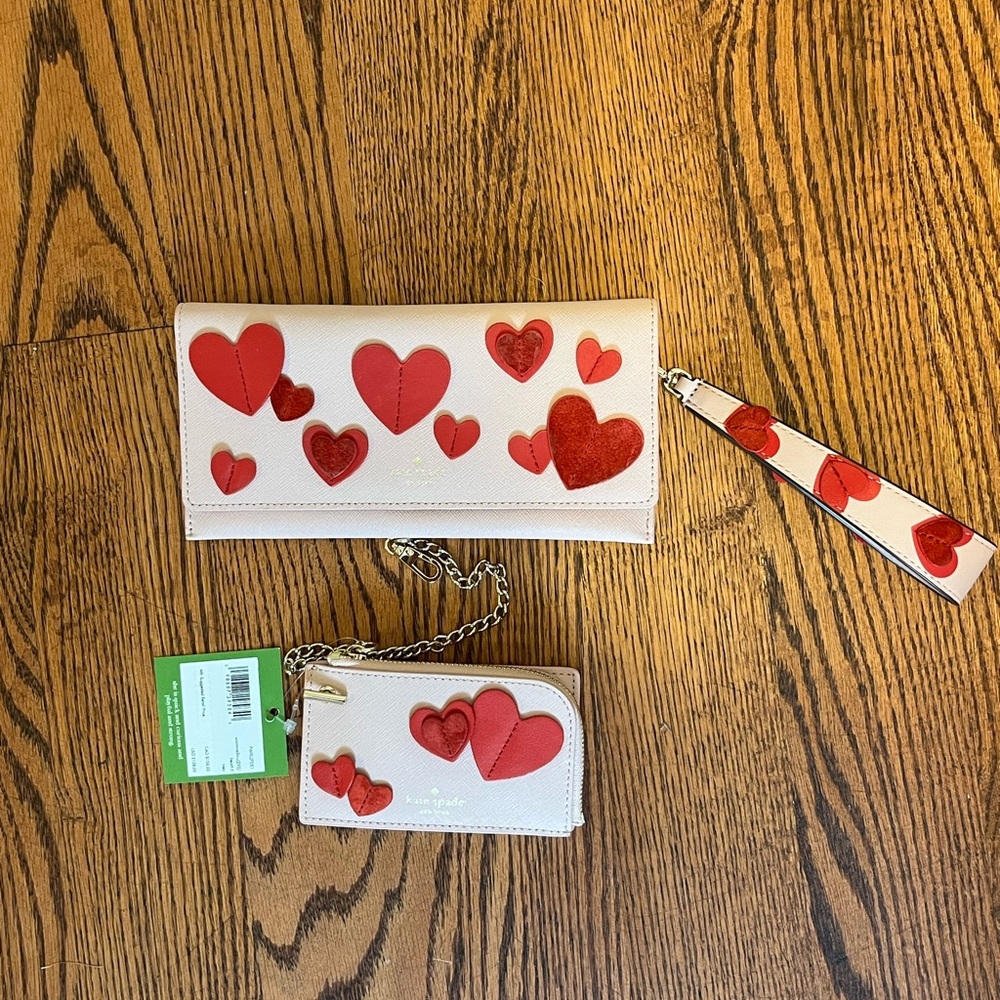 Kate Spade Heart Pattern Wallet and Keychain Set